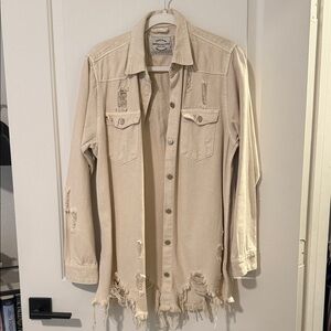 American Bazi Distressed Cream Jean Jacket